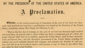 A detail from a rare original copy of President Abraham Lincoln's Emancipation Proclamation. 